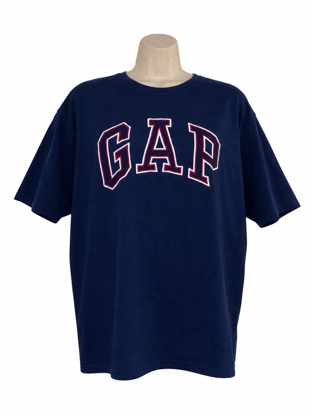 GAP Navy Tee With Red And White Arched Logo - Size M